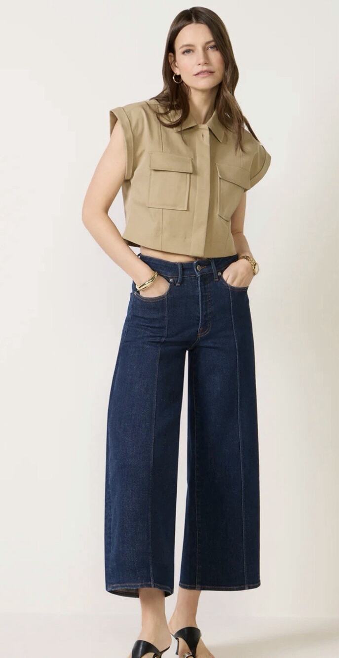 NWT Good American Good Waist Palazzo Jeans Size 14 Cropped High Rise Wide Leg